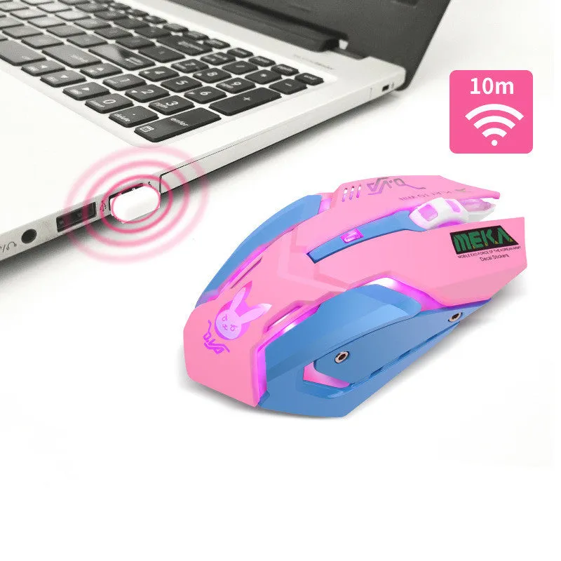 Pink blue wireless mute gaming mouse with 2400 DPI optical sensor for desktop computers