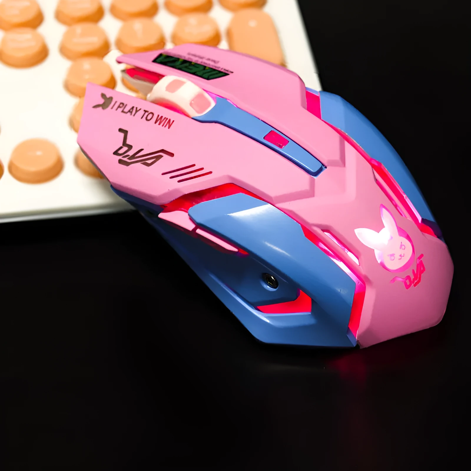Pink blue wireless mute gaming mouse with 2400 DPI optical sensor for desktop computers