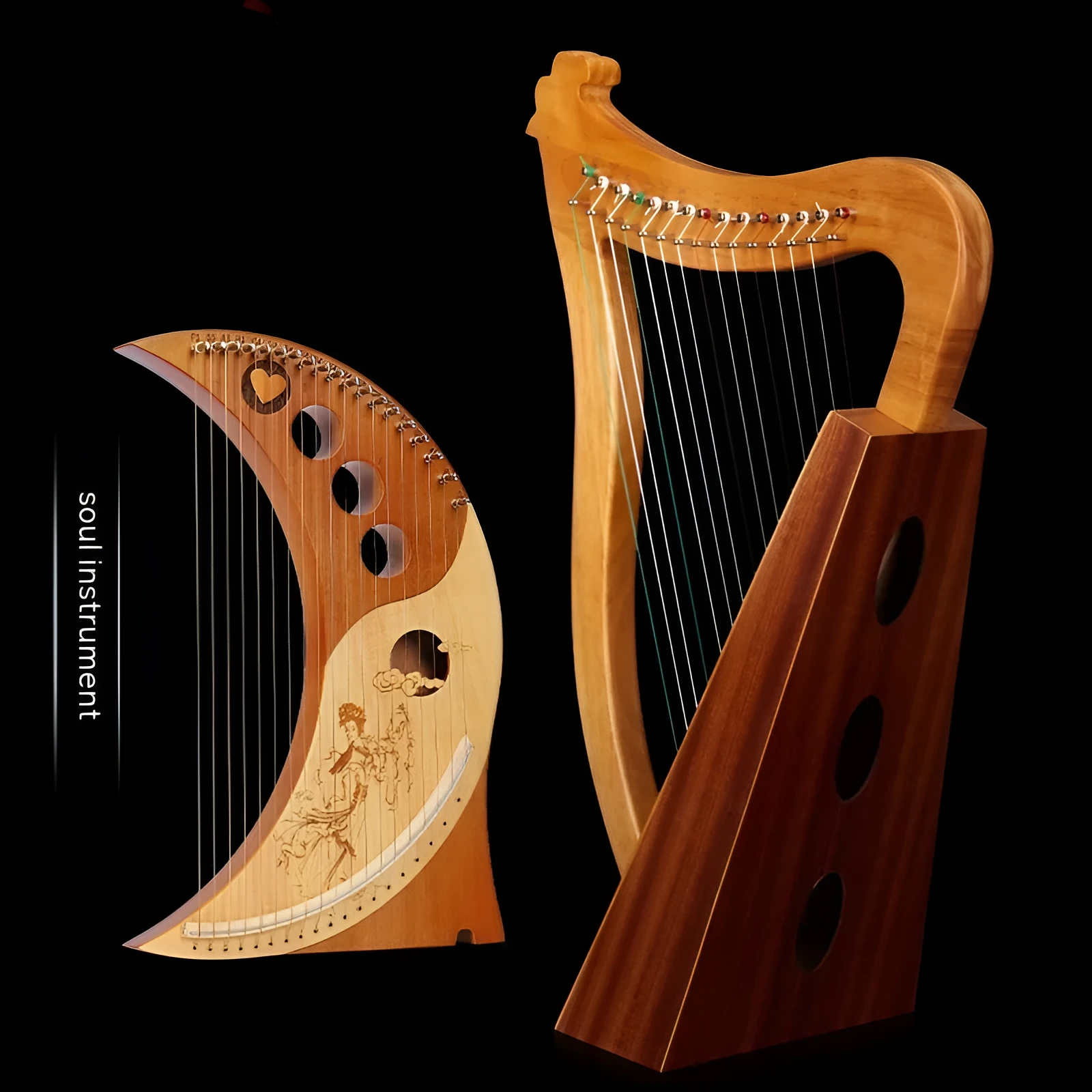 19-string 16-tone wooden lyre harp angel piano in log colour