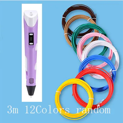 Yellow 3D printing pen with PLA filament spool on a white surface, showing nozzle and controls