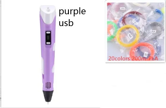 Yellow 3D printing pen with PLA filament spool on a white surface, showing nozzle and controls