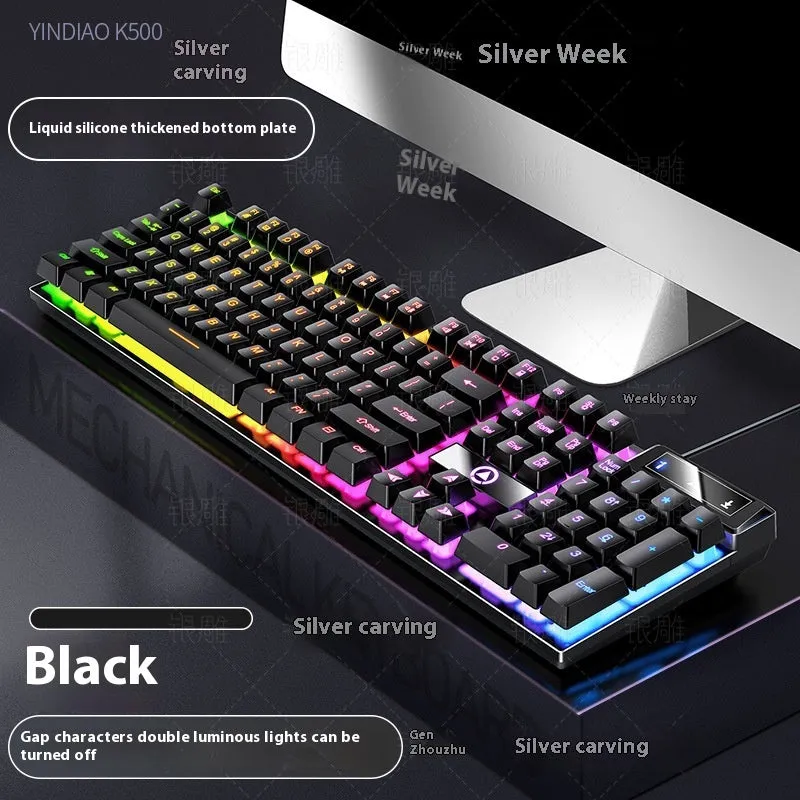 K500 wired gaming keyboard with luminous backlight in white powder mixed light colour, ABS casing
