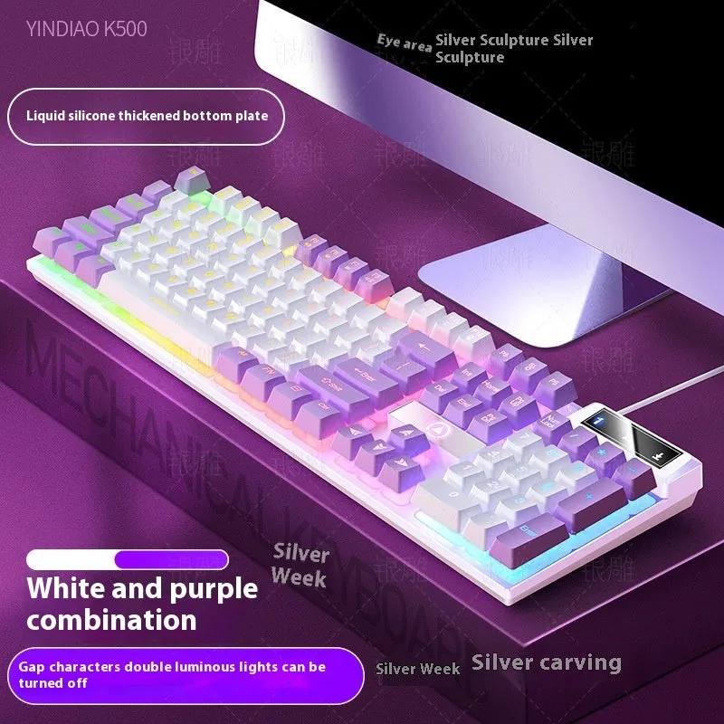 K500 wired gaming keyboard with luminous backlight in white powder mixed light colour, ABS casing