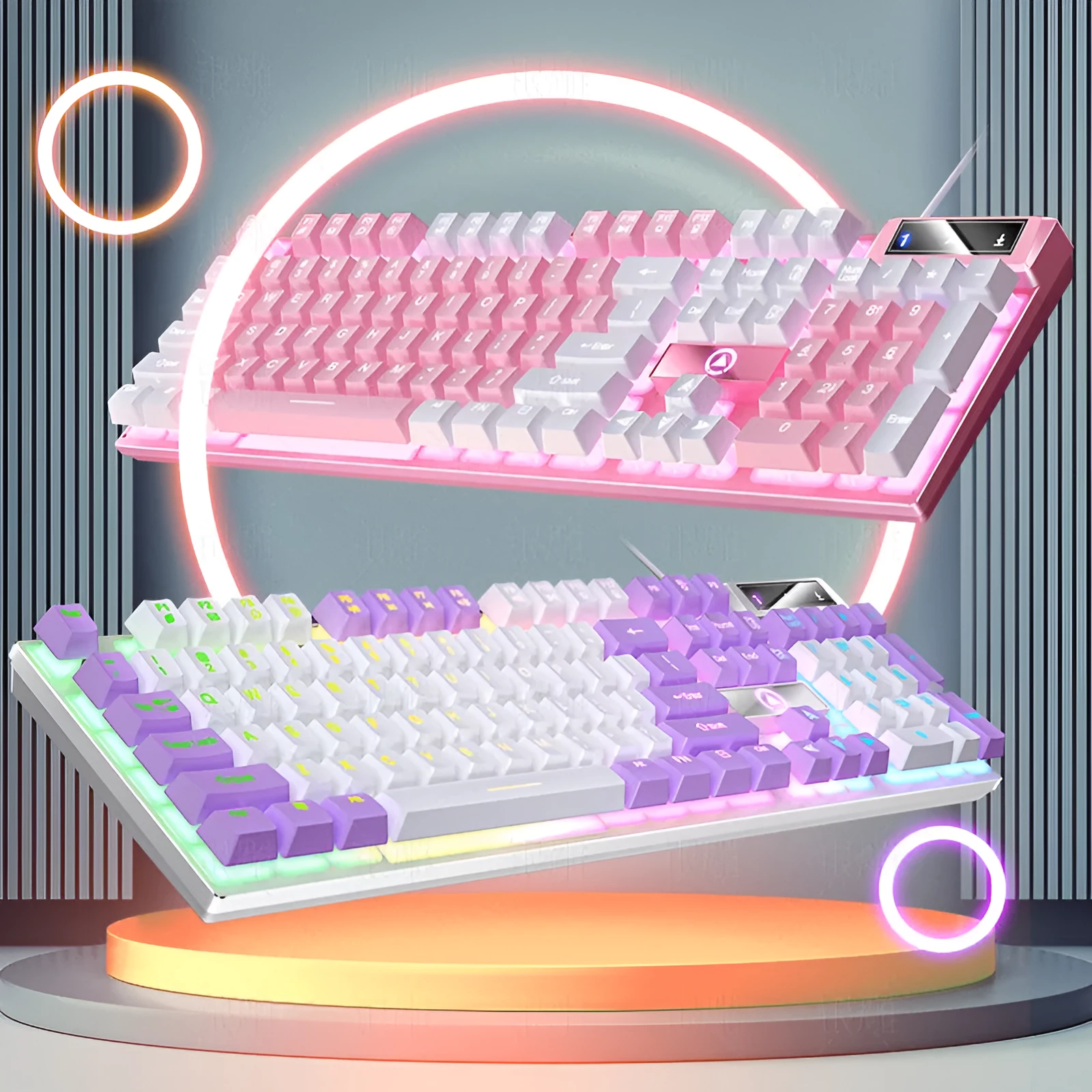 K500 wired gaming keyboard with luminous backlight in white powder mixed light colour, ABS casing