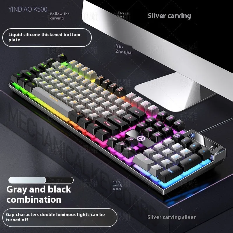 K500 wired gaming keyboard with luminous backlight in white powder mixed light colour, ABS casing