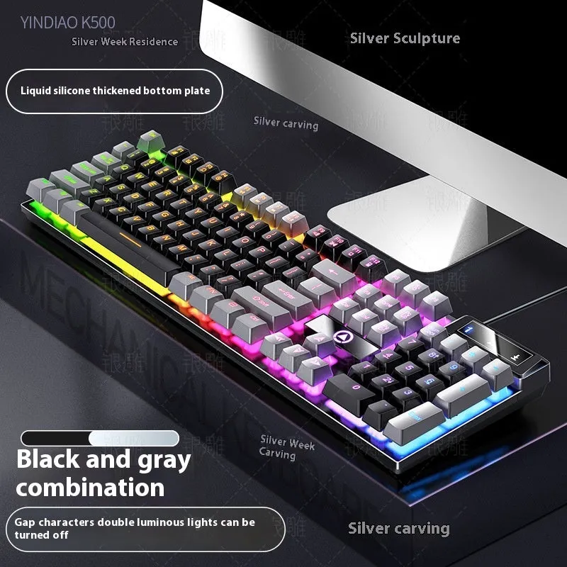 K500 wired gaming keyboard with luminous backlight in white powder mixed light colour, ABS casing