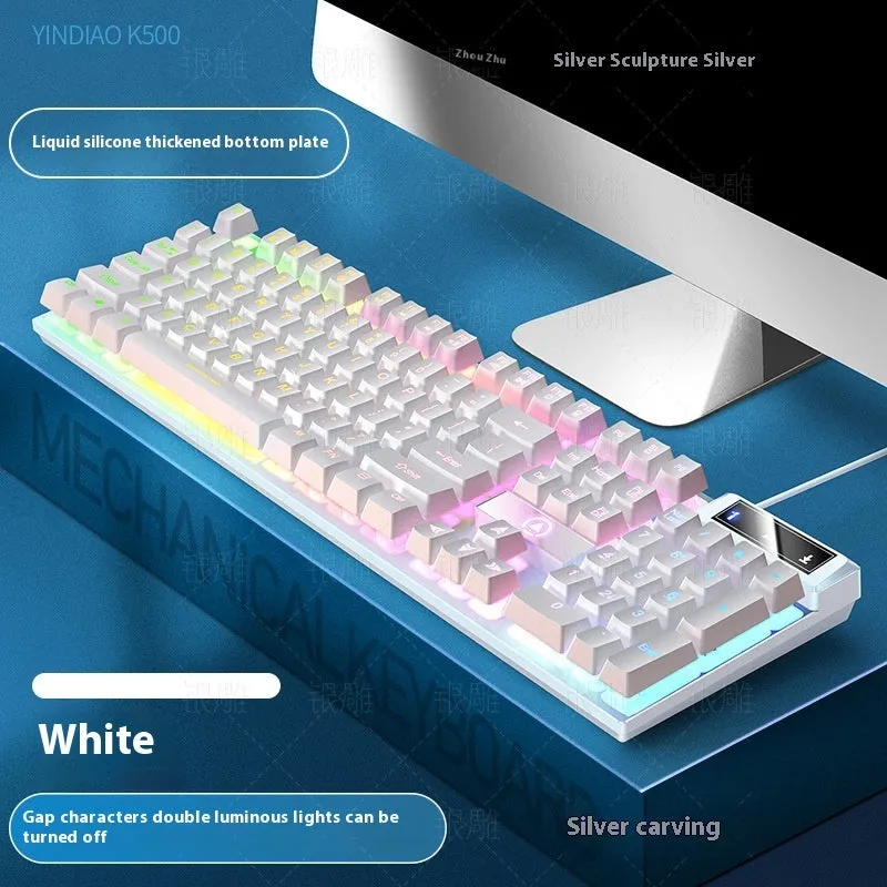 K500 wired gaming keyboard with luminous backlight in white powder mixed light colour, ABS casing