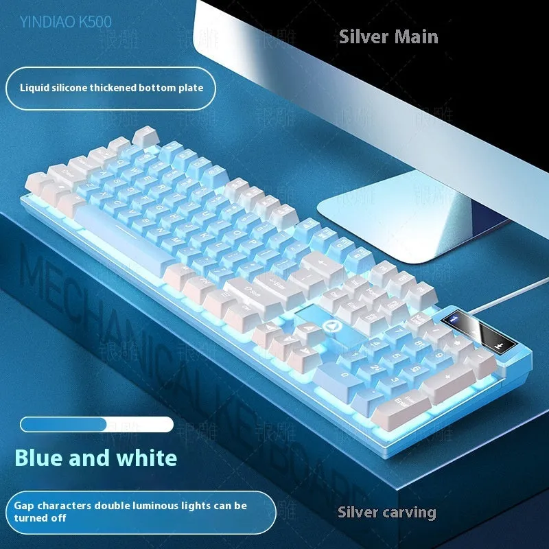 K500 wired gaming keyboard with luminous backlight in white powder mixed light colour, ABS casing