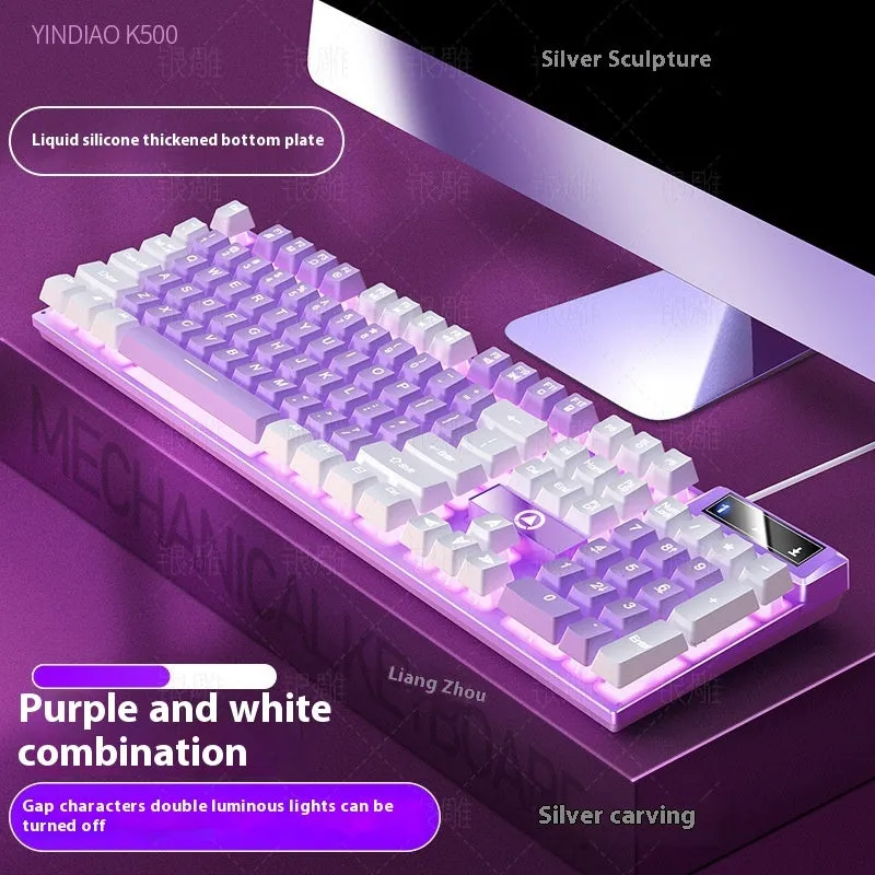 K500 wired gaming keyboard with luminous backlight in white powder mixed light colour, ABS casing