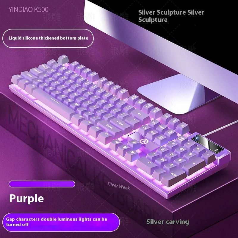 K500 wired gaming keyboard with luminous backlight in white powder mixed light colour, ABS casing