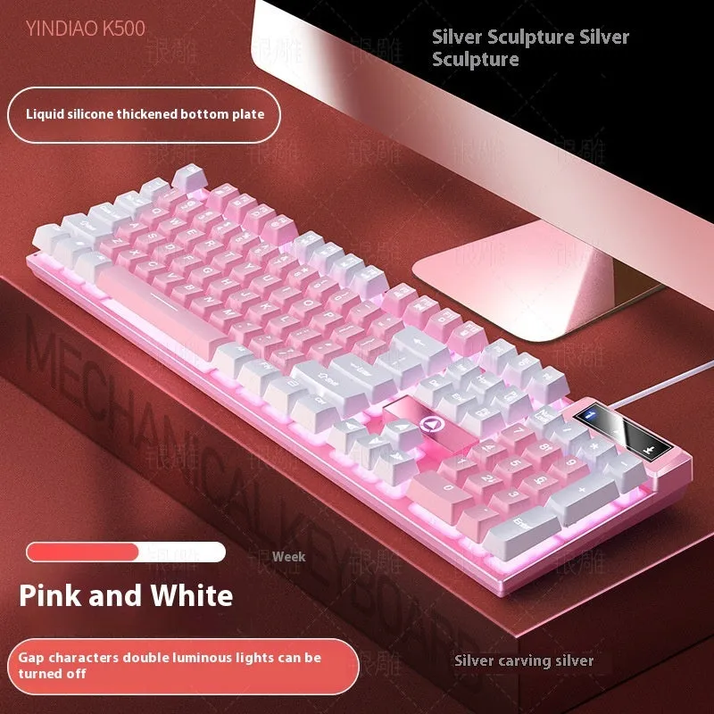 K500 wired gaming keyboard with luminous backlight in white powder mixed light colour, ABS casing