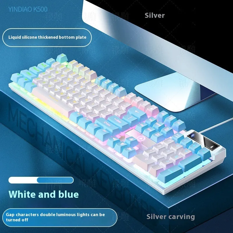 K500 wired gaming keyboard with luminous backlight in white powder mixed light colour, ABS casing