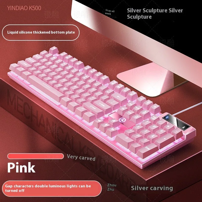 K500 wired gaming keyboard with luminous backlight in white powder mixed light colour, ABS casing