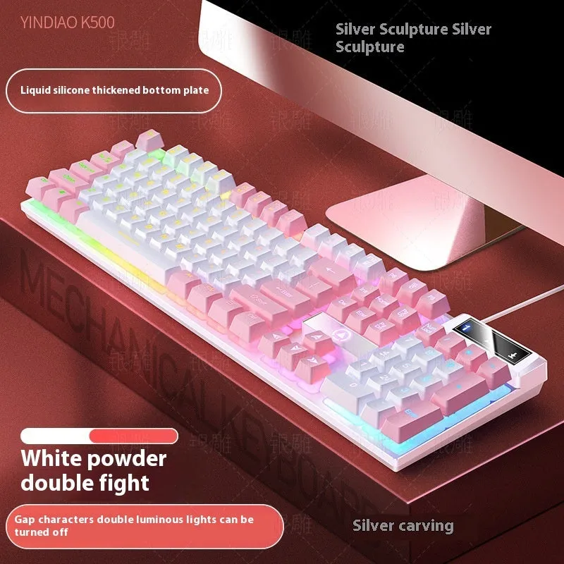 K500 wired gaming keyboard with luminous backlight in white powder mixed light colour, ABS casing