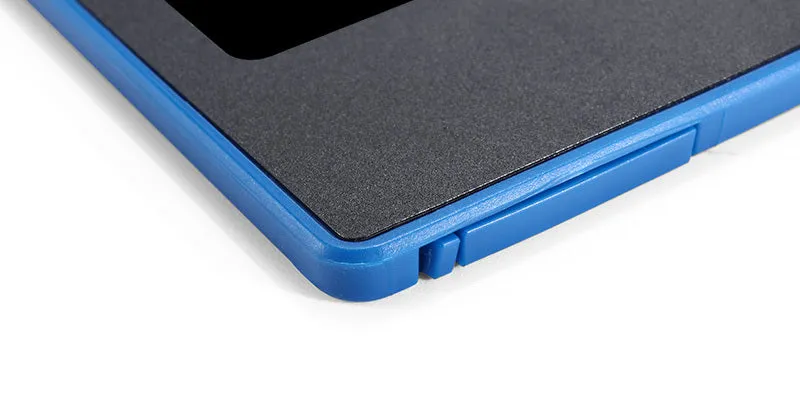 LCD writing tablet with blue green bold font, black frame, pen writing on screen, 150x122mm