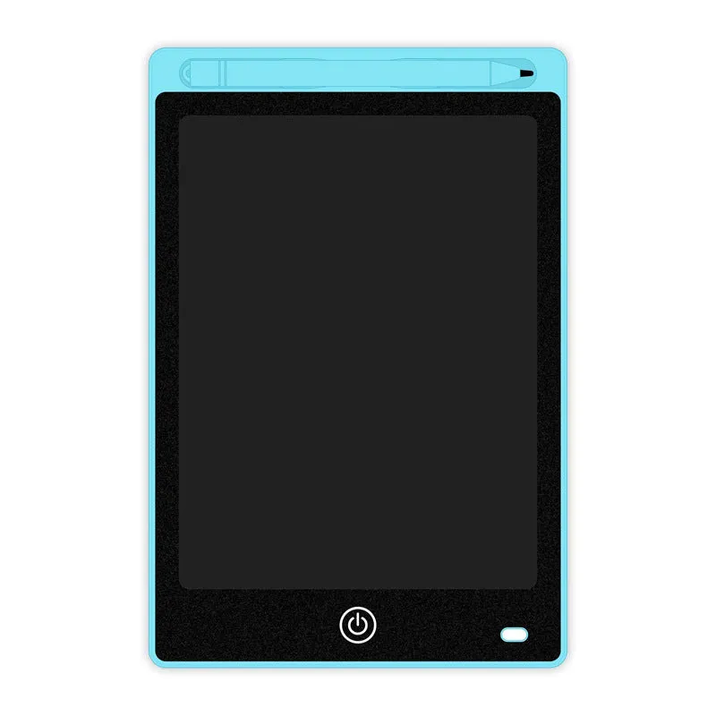 LCD writing tablet with blue green bold font, black frame, pen writing on screen, 150x122mm
