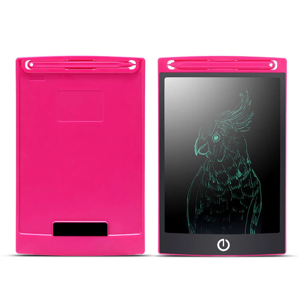 LCD writing tablet with blue green bold font, black frame, pen writing on screen, 150x122mm
