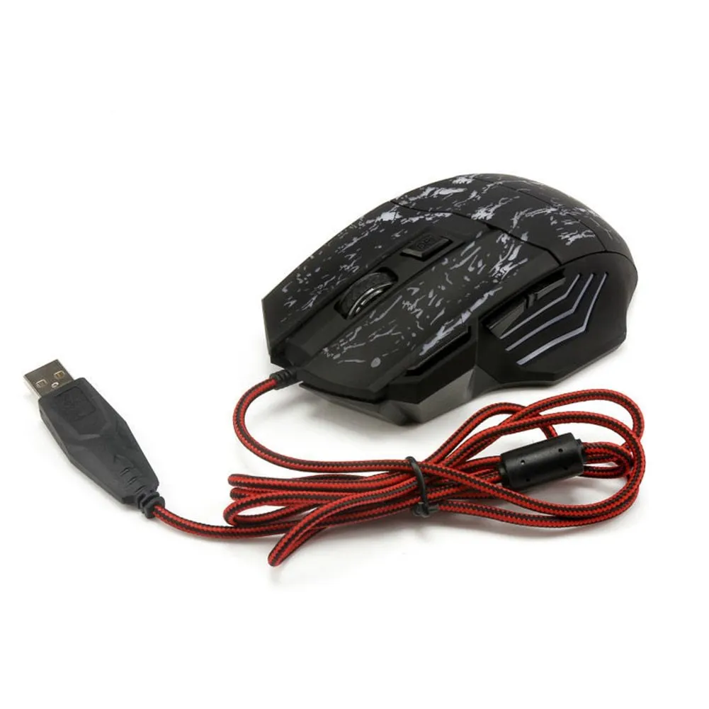 Ultra-thin transparent black wired USB gaming mouse with luminous glow and seven buttons