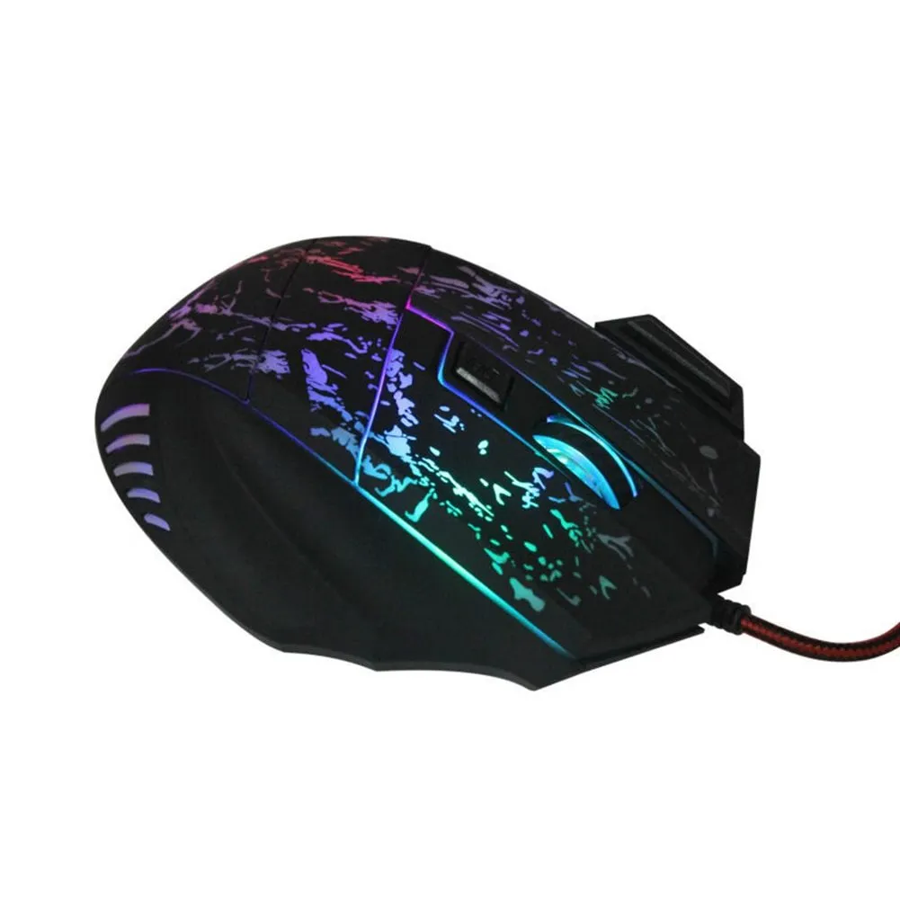 Ultra-thin transparent black wired USB gaming mouse with luminous glow and seven buttons