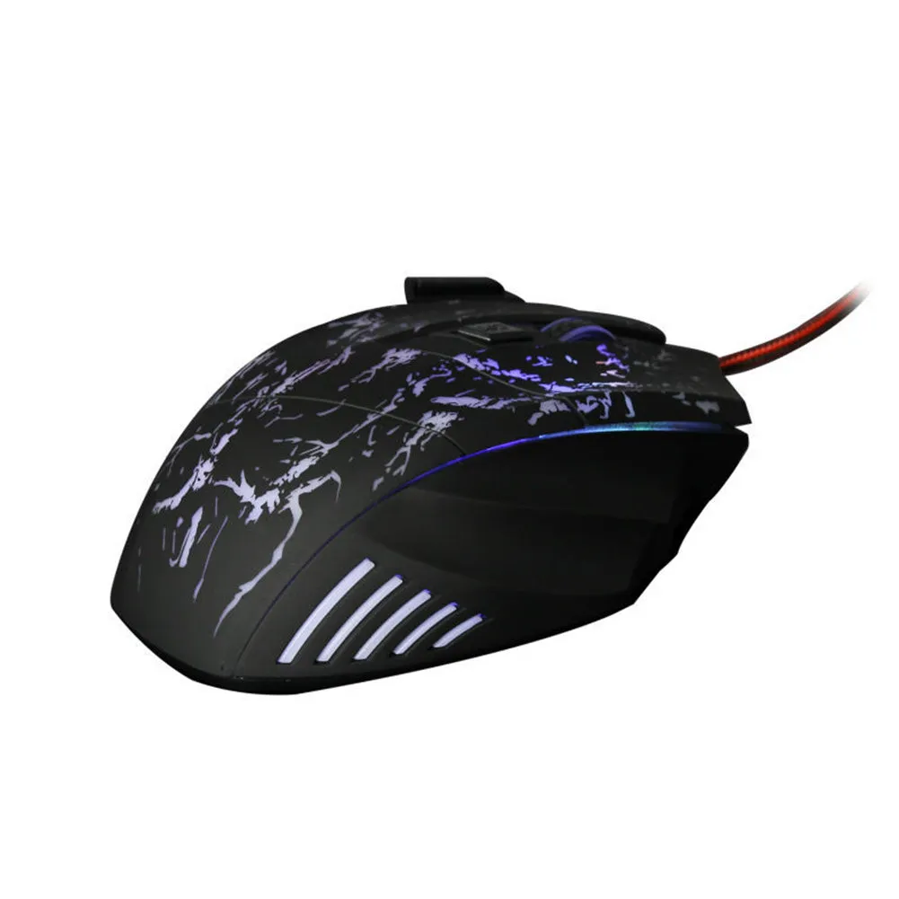 Ultra-thin transparent black wired USB gaming mouse with luminous glow and seven buttons