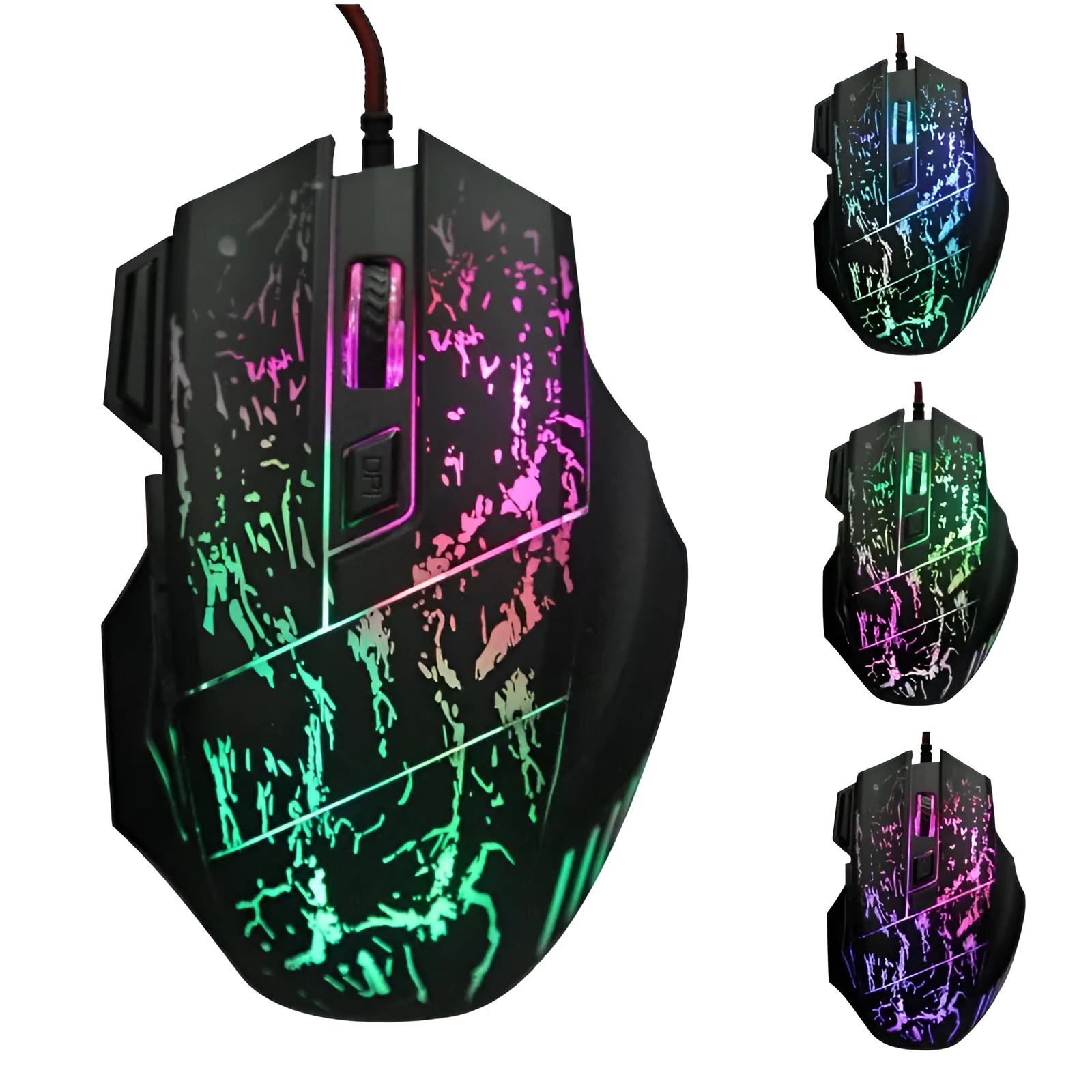 Ultra-thin transparent black wired USB gaming mouse with luminous glow and seven buttons