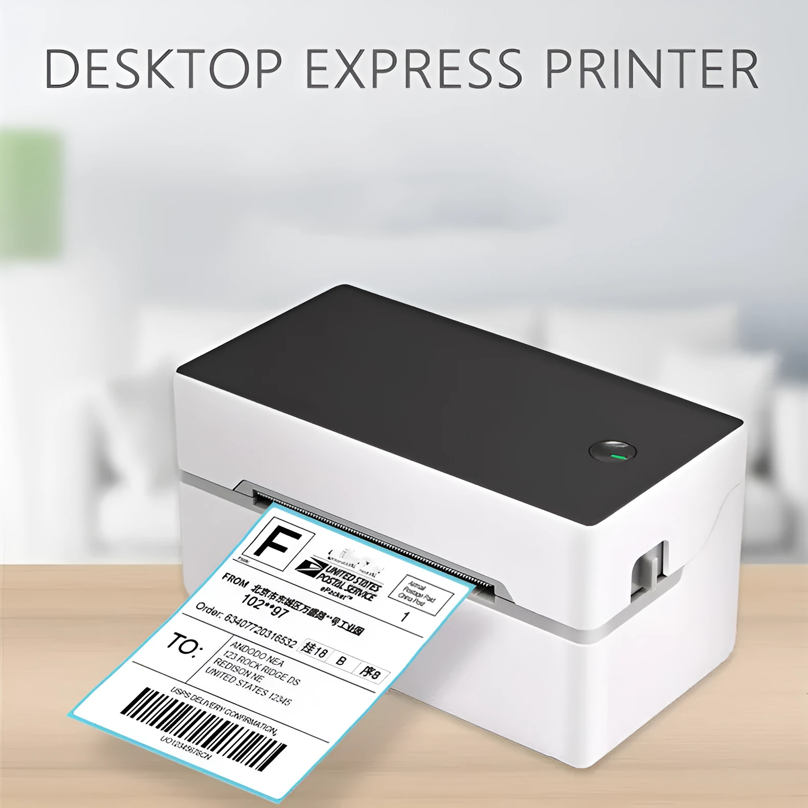 Thermal label printer with Bluetooth and USB, 150mm/s speed, compact 16x8x8 cm desktop model