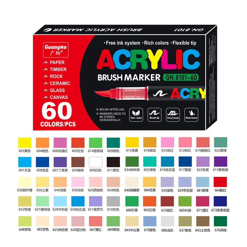 Set of straight liquid acrylic marker pens with soft heads for painting and graffiti art.