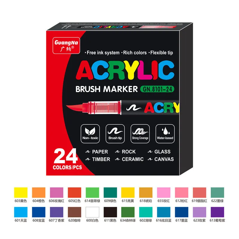 Set of straight liquid acrylic marker pens with soft heads for painting and graffiti art.