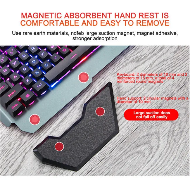 Black wired gaming keyboard with RGB backlight, floating keycaps, phone holder slot, pen slot, and card slot on a desk
