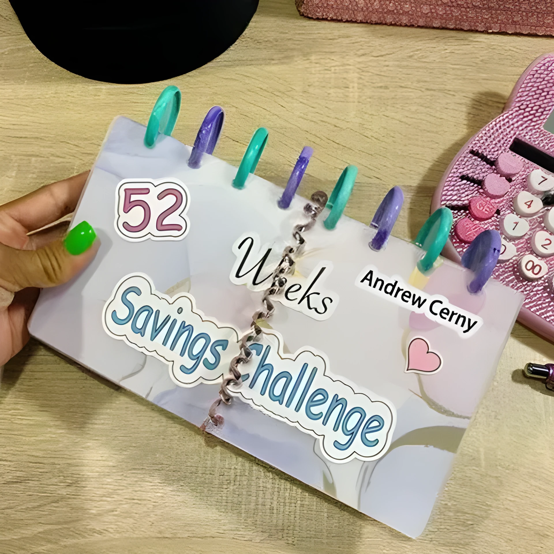 A5 plastic loose-leaf binder 248 x 185mm on a desk with savings sheets inserted
