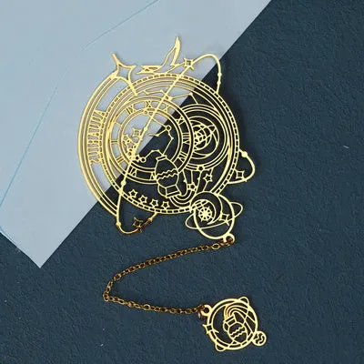 Twelve Constellations Series metal bookmark with brass hollowed-out zodiac design