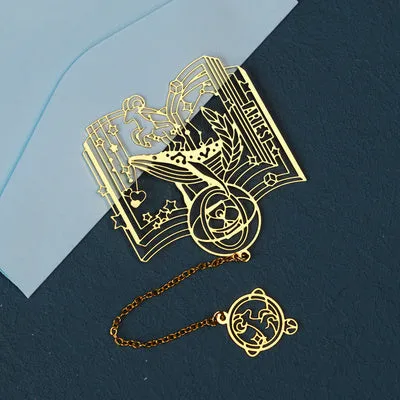 Twelve Constellations Series metal bookmark with brass hollowed-out zodiac design