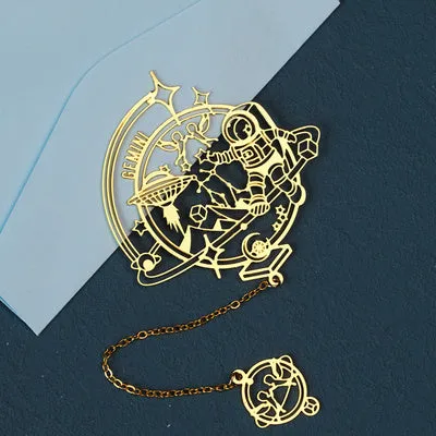 Twelve Constellations Series metal bookmark with brass hollowed-out zodiac design