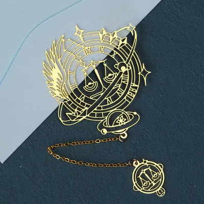Twelve Constellations Series metal bookmark with brass hollowed-out zodiac design