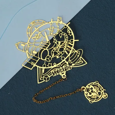 Twelve Constellations Series metal bookmark with brass hollowed-out zodiac design