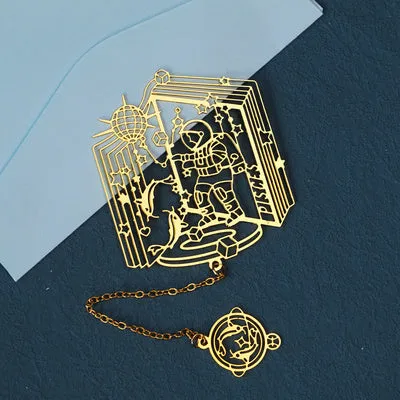 Twelve Constellations Series metal bookmark with brass hollowed-out zodiac design