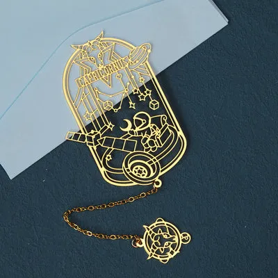 Twelve Constellations Series metal bookmark with brass hollowed-out zodiac design