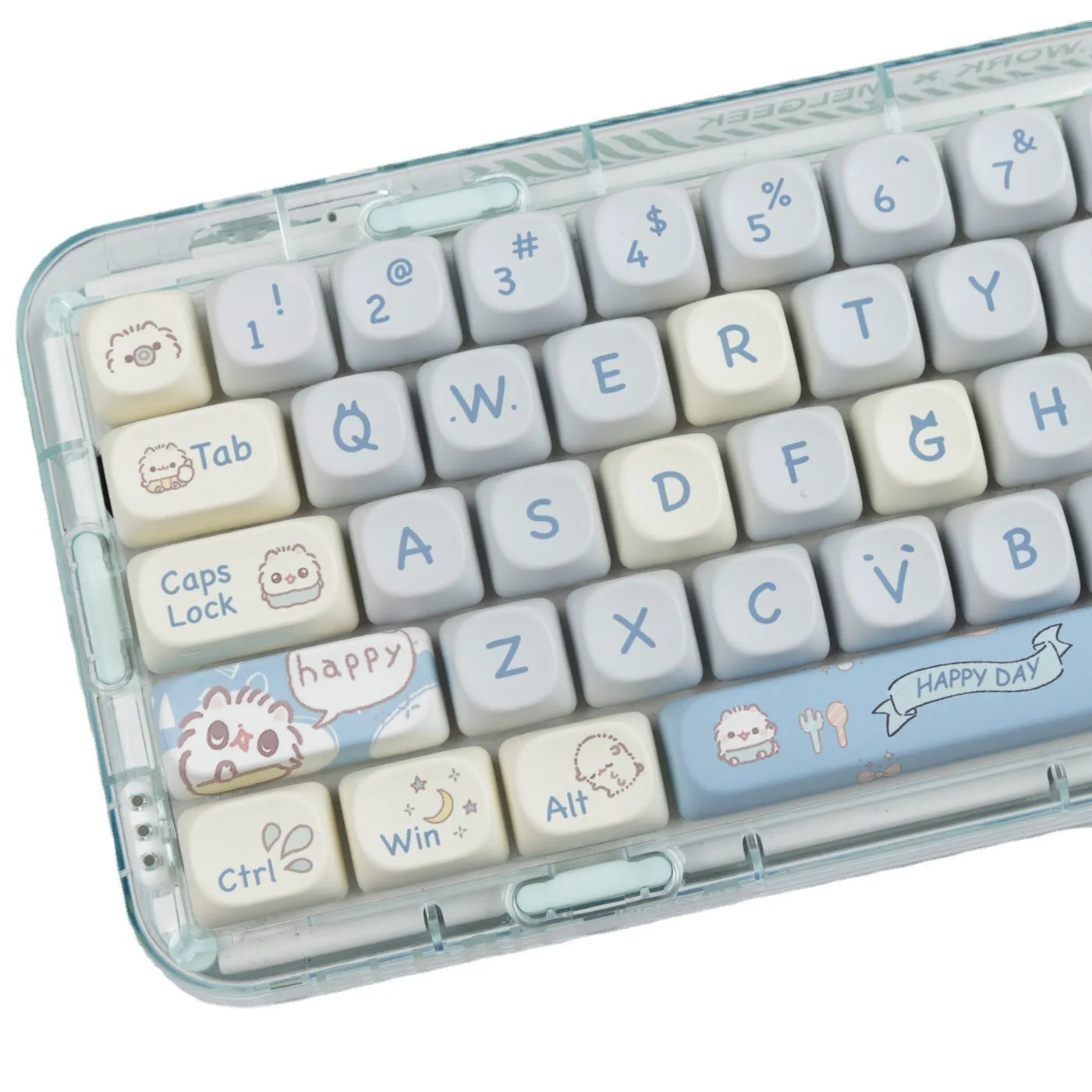 144-piece MOA height keycap set with cute meow block sublimation design and PBT construction for mechanical keyboards