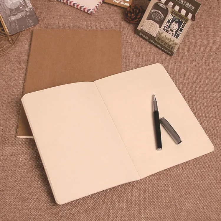 80g kraft paper notebook with blank pages, beige Dao Lin paper, and car thread stitch binding shown open on a flat surface