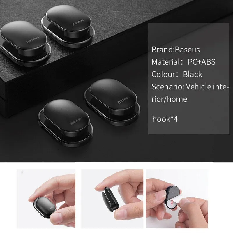 Black mini adhesive hook made from PC and ABS with 3M backing for car or home organisation