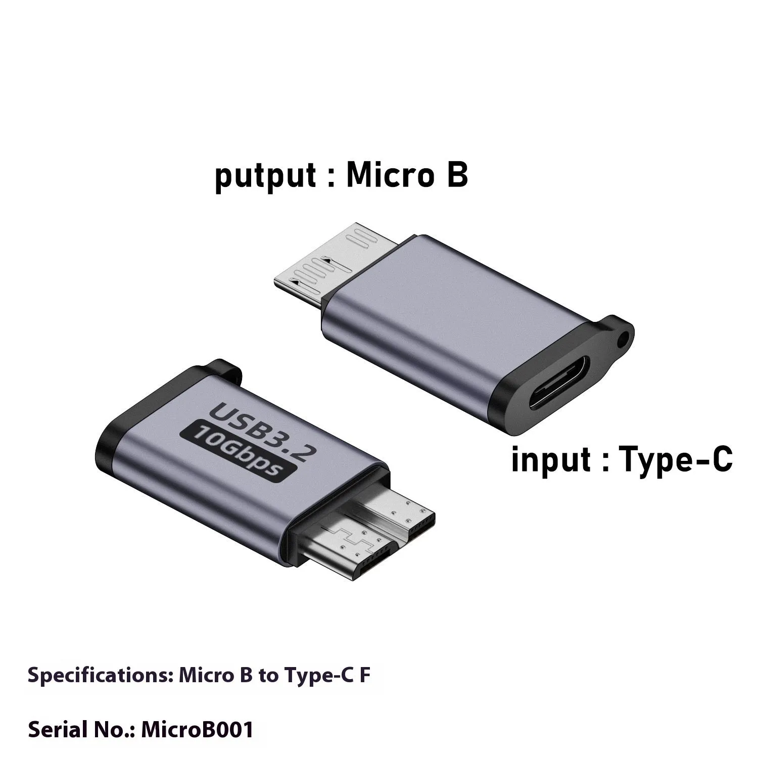 USB-A male to Micro-B female adapter for hard drives and phones