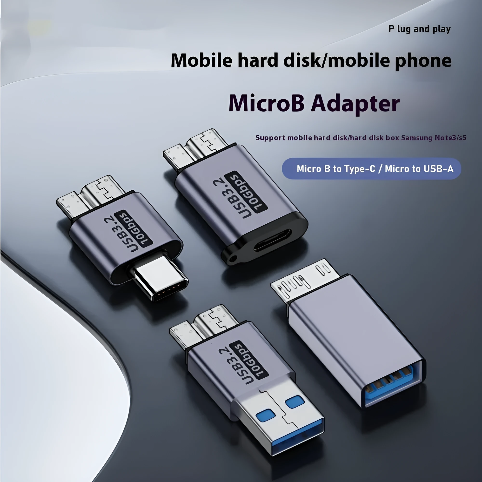 USB-A male to Micro-B female adapter for hard drives and phones