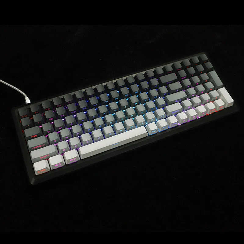Dual colour gradient PBT dip-dyed transparent positive engraved OEM keycaps for mechanical keyboards with 108 key set layout