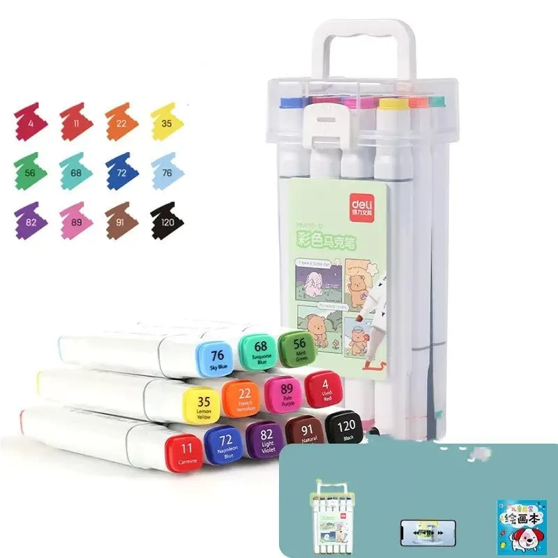 Double-head watercolour pen set showing black barrel, elastic soft tip, and 150mm length with cap