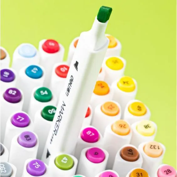 Double-head watercolour pen set showing black barrel, elastic soft tip, and 150mm length with cap
