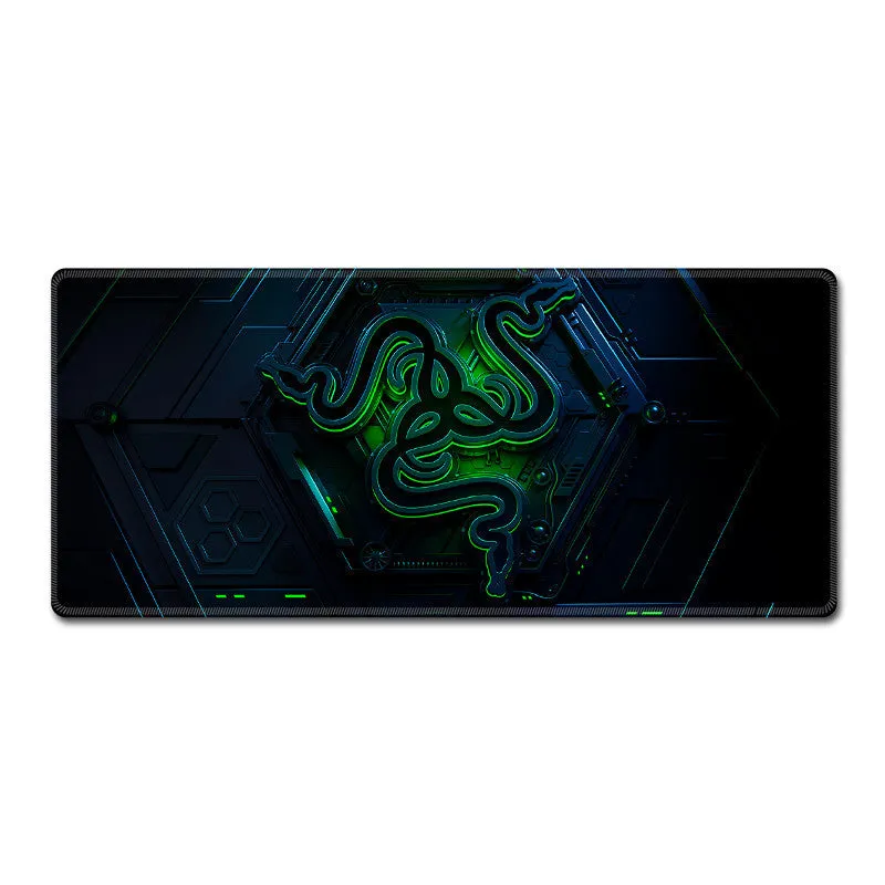Oversized RGB gaming mouse pad with anti-skid rubber base on a desk, with cool lighting effect