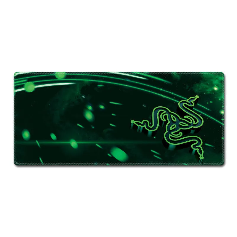 Oversized RGB gaming mouse pad with anti-skid rubber base on a desk, with cool lighting effect