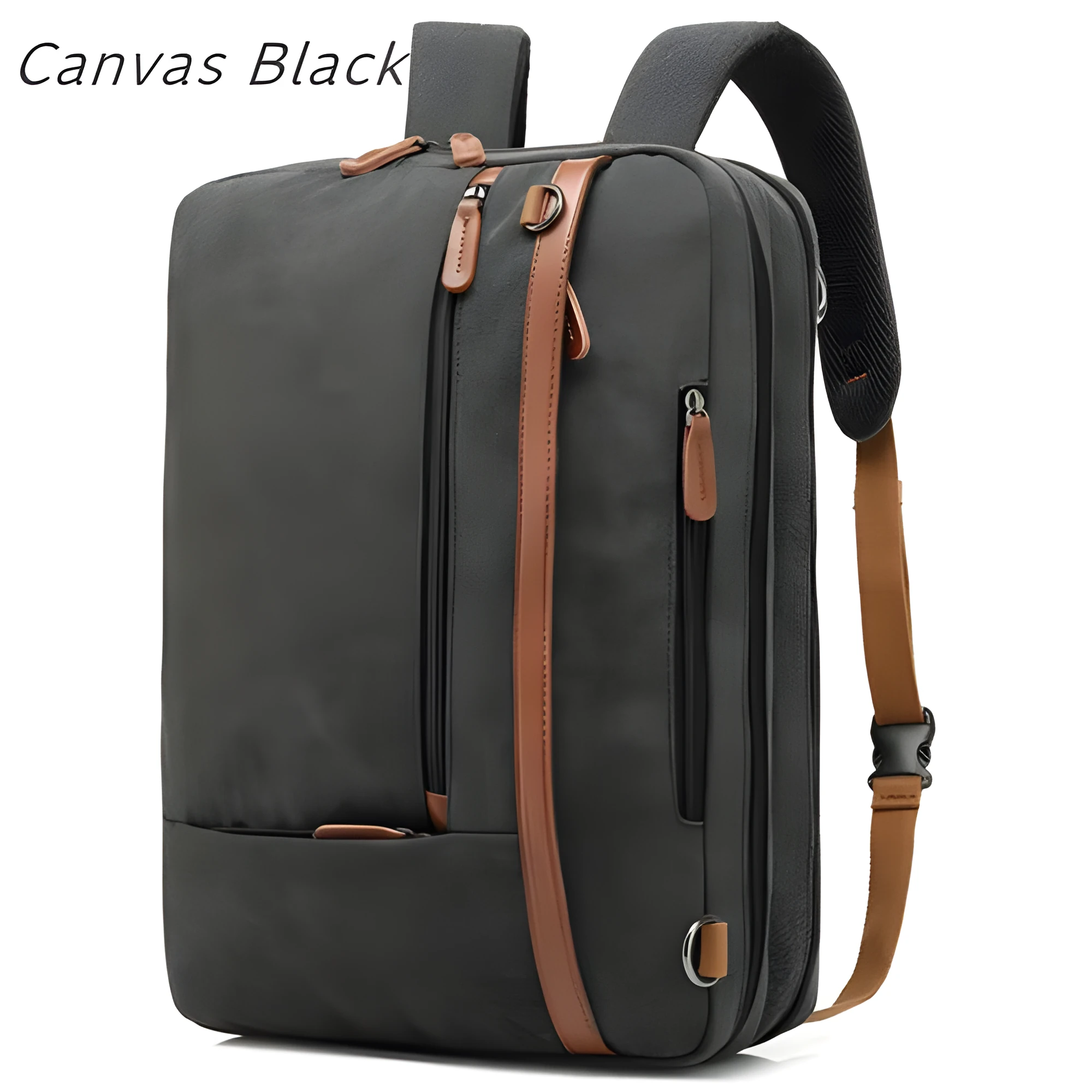 Nylon and canvas laptop backpack in gray, 17.3 inch size with multiple zippered pockets and organised interior