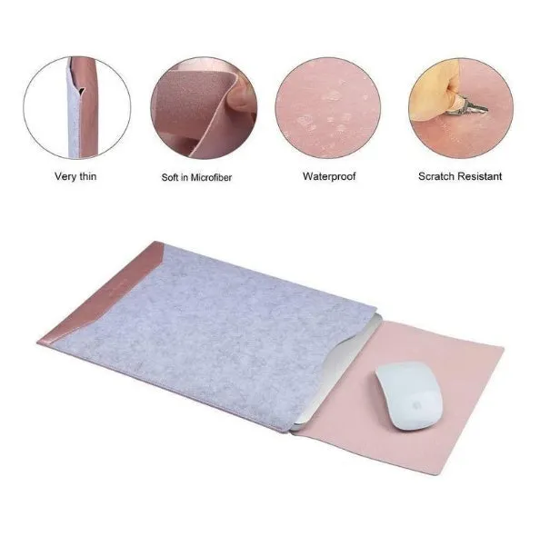Minimalist laptop sleeve with built-in mouse pad for 11.6 to 15.4 inch laptops in rose gold