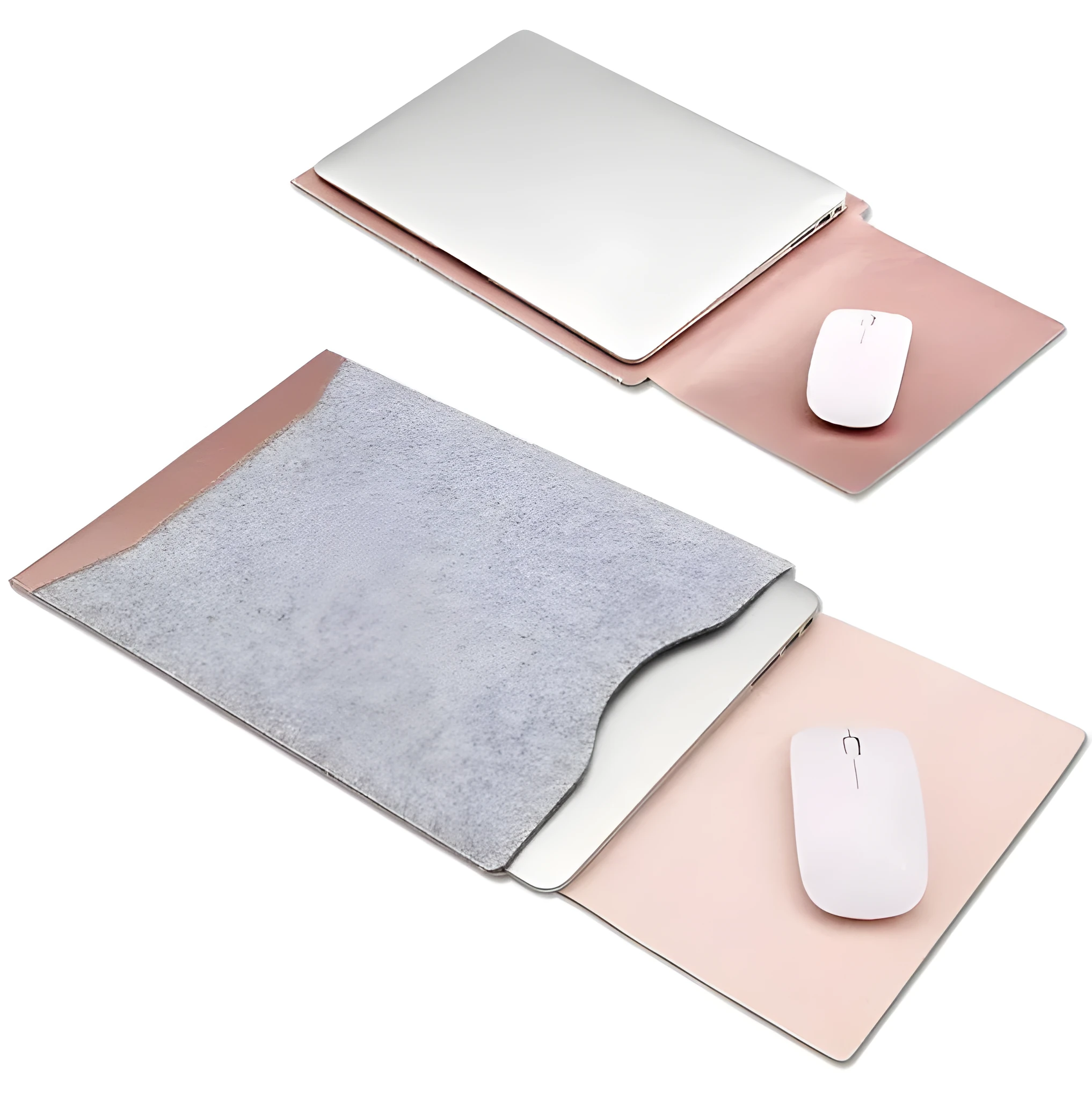 Minimalist laptop sleeve with built-in mouse pad for 11.6 to 15.4 inch laptops in rose gold